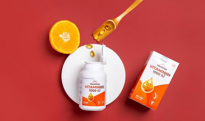 Viên uống Healthza Vitamin D3 1000IU hỗ trợ hấp thu canxi 60 viên (từ 6 tuổi)