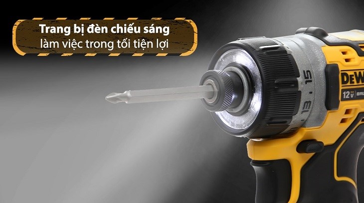 Máy khoan vặn vít pin Dewalt DCF601D2-KR 12V được trang bị đèn chiếu sáng, hỗ trợ làm việc ở không gian tối