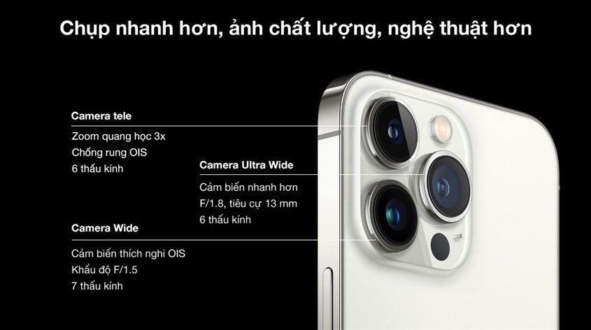 Apple đã trang bị cho iPhone 13 Pro Max bộ ba camera 12 MP với khả năng chụp đẹp kể cả ngày và đêm