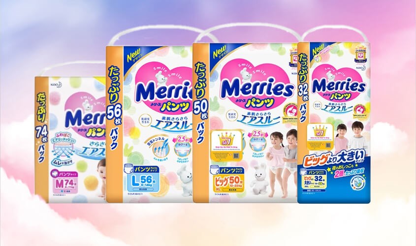 Các size bỉm Merries Jumbo