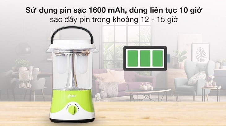 Đèn sạc LED Comet CRL3102 xanh lá sở hữu dung lượng pin sử dụng lên tới 10 giờ