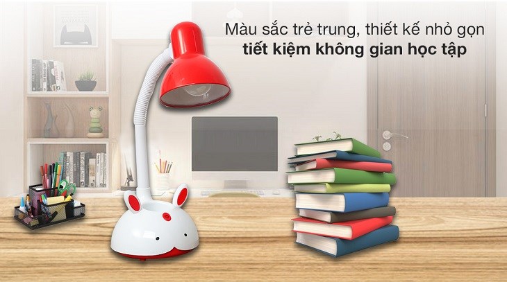 Đèn bàn học Comet CT411 trắng đỏ sở hữu màu sắc trẻ trung, tiết kiệm không gian học tập