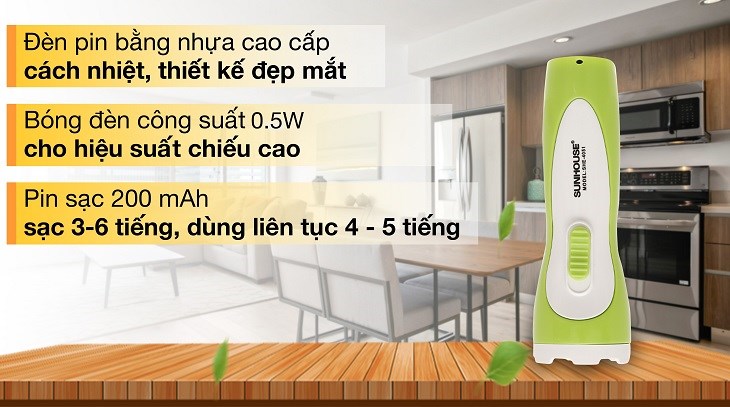 Đèn pin sạc Sunhouse SHE-4051 được làm bằng nhựa cao cấp 