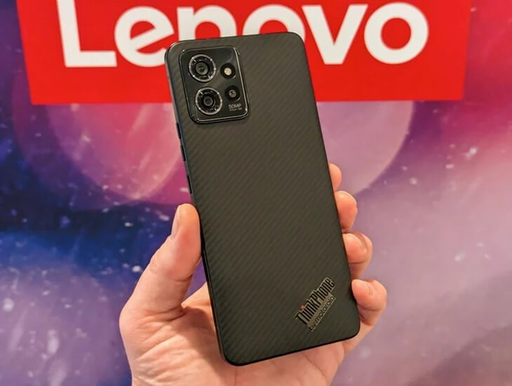 Lenovo ThinkPhone sở hữu mặt lưng carbon có độ bền cao, các cạnh bo cong mềm mại cho cảm giác cầm nắm thoải mái