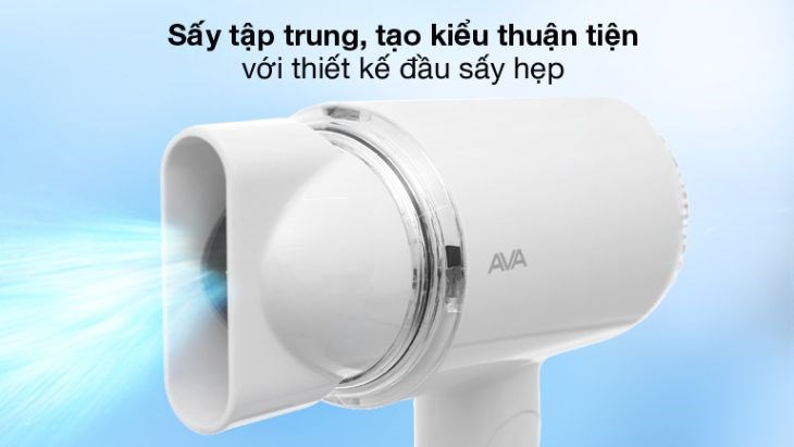 Máy sấy tóc 1100W AVA RCY-7022 sấy tốt hơn nhờ trang bị đầu sấy hẹp giúp tập trung luồng gió