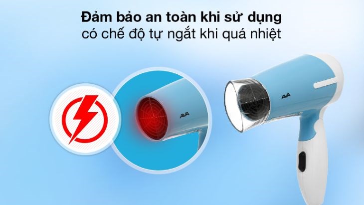 Máy sấy tóc 1000W AVA RCY-8617A có khả năng tự ngắt điện khi quá nhiệt giúp bảo vệ độ bền cho máy