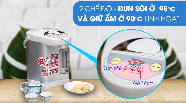 Bình thủy điện Sunhouse SH 1535 3.5 lít có 2 chế độ giữ ấm
