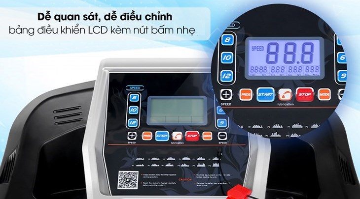 Máy Chạy Bộ Airbike Sports T800 sở hữu bảng điều khiển LCD giúp người dùng dễ dàng quan sát và điều chỉnh