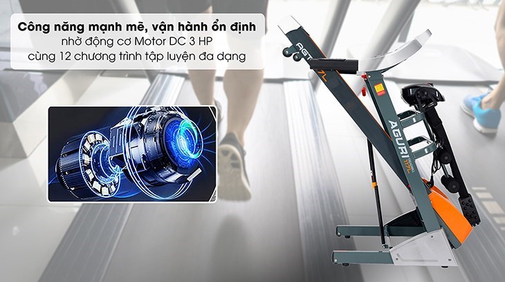 Máy Chạy Bộ Aguri AGT-117L được tích hợp động cơ motor DC 3HP ổn đinh, mạnh mẽ