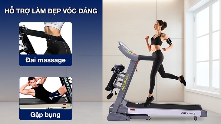 Máy Chạy Bộ Aguri AGT-123LE còn được tích hợp thêm đai massage và bài tập gập bụng