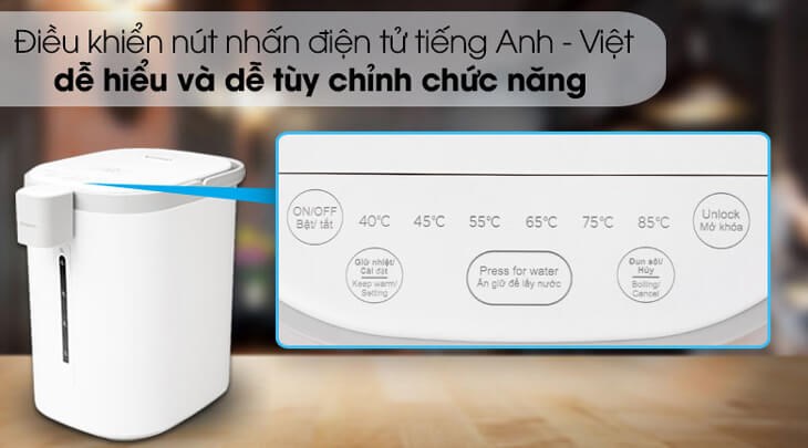 Bình thủy điện Kangaroo KG5K1 5 lít sử dụng bảng điều khiển nút nhấn có màn hình hiển thị LCD giúp người dùng theo dõi hoạt động của bình dễ dàng