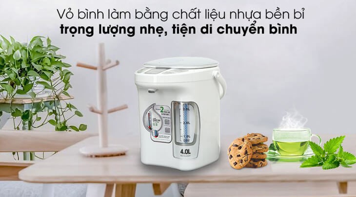 Vỏ bình thủy điện Kangaroo KG4K1 4 lít được làm bằng chất liệu nhựa cao cấp, bền bỉ, kháng vỡ tốt và dễ dàng vệ sinh khi bám bẩn