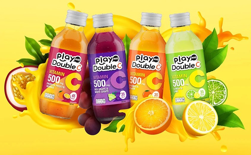 Lốc 6 chai nước giải khát PlayMore Double C vị chanh dây và cam 160 ml