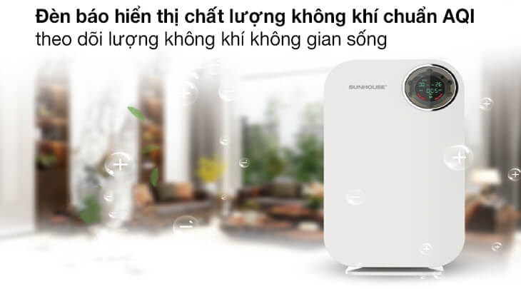 Máy lọc không khí Sunhouse SHD-35AP9735 50W sở hữu đèn báo hiển thị chất lượng không khí theo chuẩn AQI an toàn, bảo vệ sức khỏe người dùng