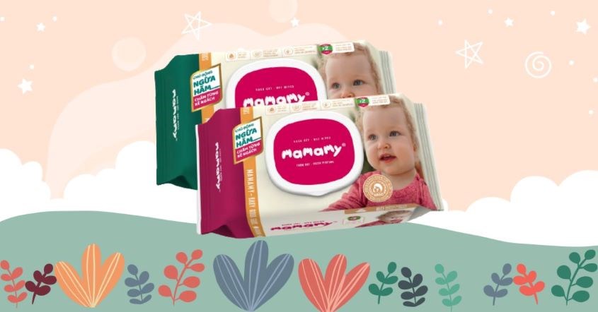 Khăn ướt Mamamy không mùi (màu xanh) và có mùi (màu hồng)