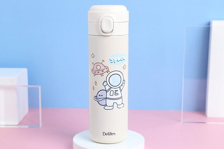 Bình giữ nhiệt inox 450 ml Delites TH05021 trắng thời gian có giữ nóng 4 - 6 tiếng, giữ lạnh 6 - 8 tiếng