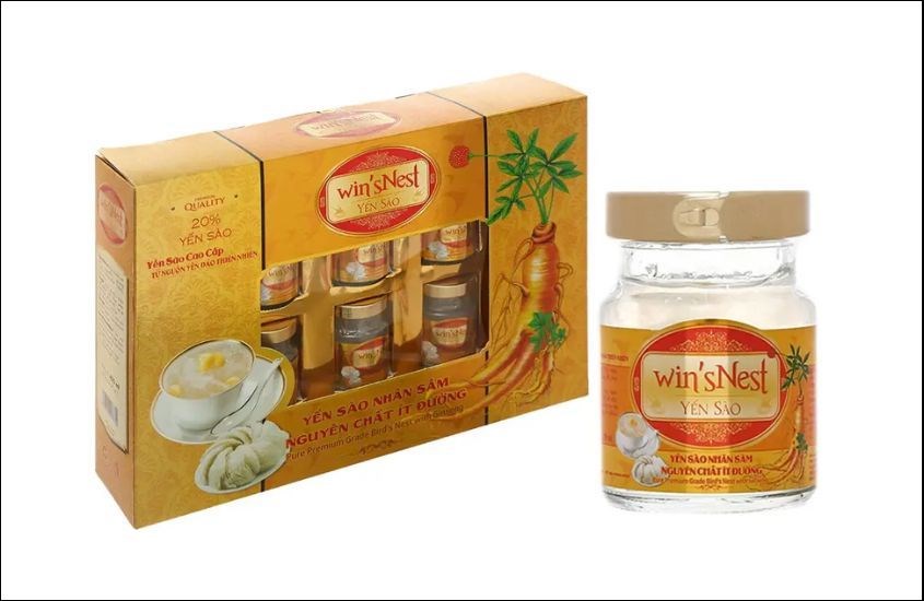 Hộp 6 hũ nước yến sào nhân sâm ít đường Win Hộp 6 hũ nước yến sào nhân sâm ít đường Win