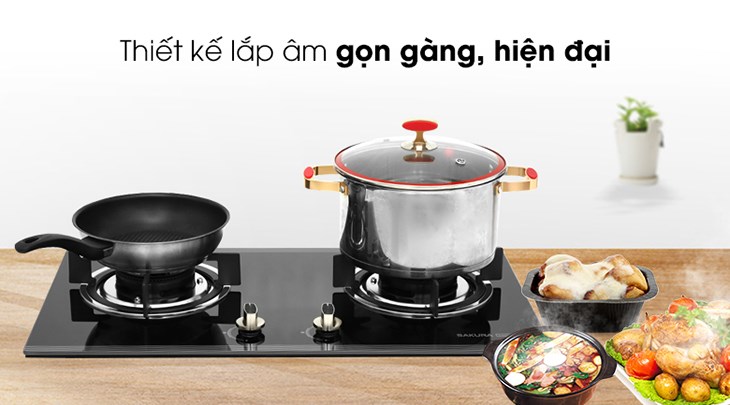 Bếp ga âm Sakura SG-2530GB thiết kế vỏ bếp và mặt kính màu đen sang trọng