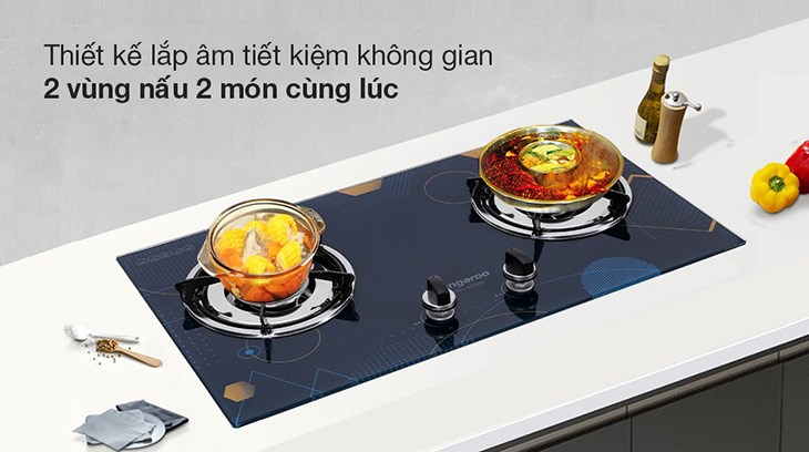 Bếp ga âm Kangaroo KG536B có kiểu dáng hiện đại, lắp đặt âm gọn đẹp với 2 vùng nấu