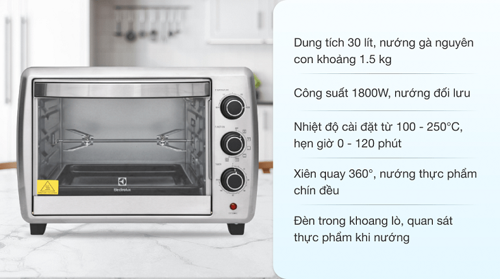 Lò nướng Electrolux EOT30MXC 30 lít được thiết kế theo dạng thùng