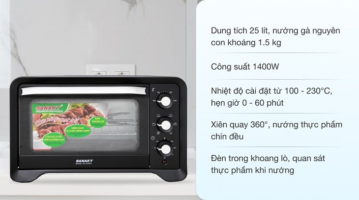 Lò nướng Sanaky VH259S2D 25 lít với mức giá chỉ 1.523.000 VNĐ