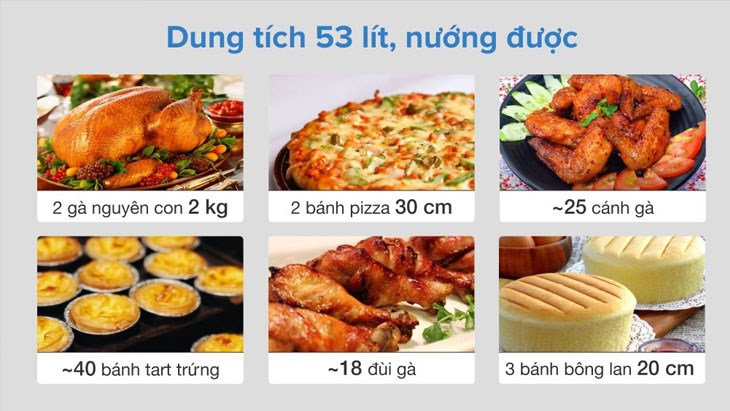 Đối với lò nướng có dung tích càng lớn thì có thể nấu càng nhiều đồ ăn hơn