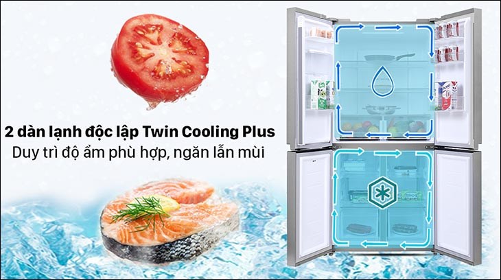 2 dàn lạnh độc lập Twin Cooling Plus giúp lạnh đồng đều, không lẫn mùi hôi