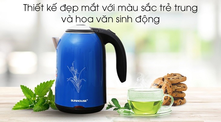 Bình đun siêu tốc Sunhouse 1.7 lít SHD1382B có thiết kế đẹp mắt, hoa văn sinh động