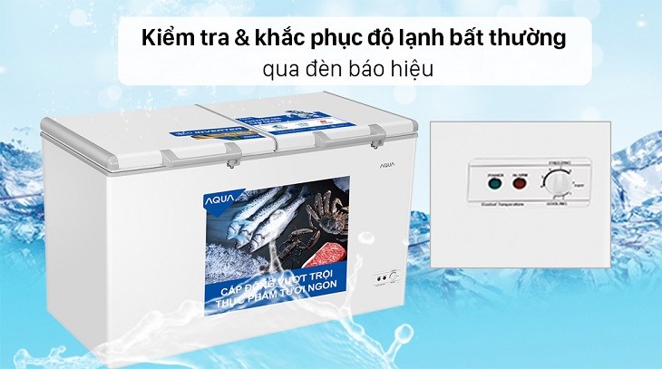 Tủ đông AQUA Inverter 508 lít AQF-C6901E có thể kiểm tra và phát hiện dấu hiệu bất thường thông qua đèn báo hiệu