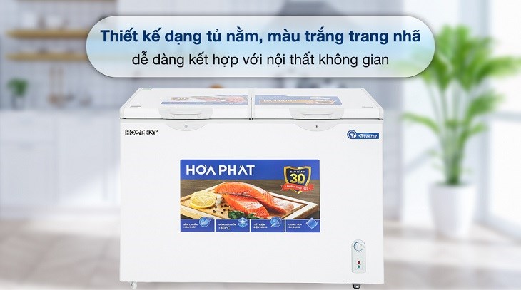 Tủ đông Hòa Phát Inverter 271 Lít HPF BD8271 sở hữu thiết kế dạng tủ nằm, màu sắc trang nhã