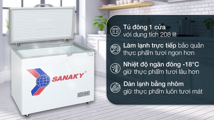 Tủ đông SANAKY 208 Lít TD.VH255HY2 thuộc dòng tủ đông thường