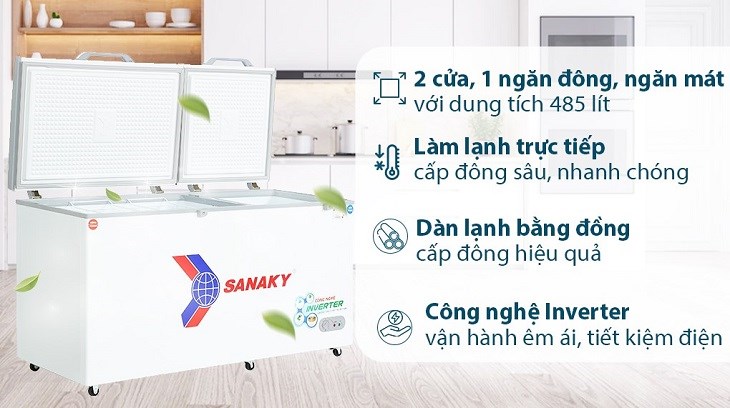 Tủ đông Sanaky Inverter 485 lít VH-6699W3 sở hữu công nghệ Inverter