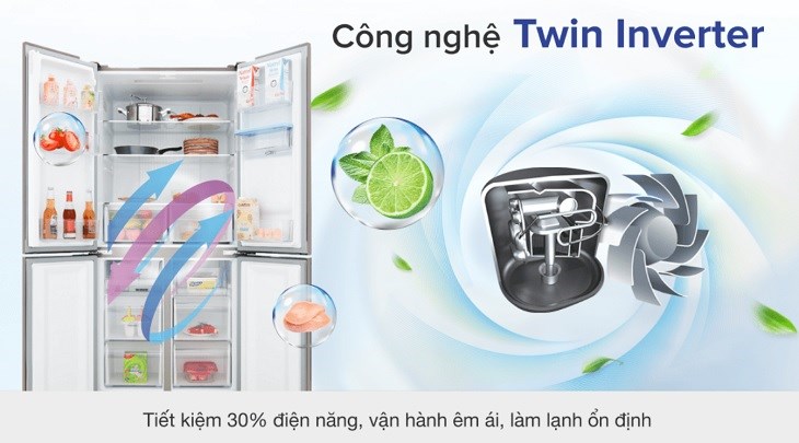 Tủ lạnh Aqua Inverter 456 lít AQR-IGW525EM GB có trang bị công nghệ tiết kiệm điện Twin Inverter