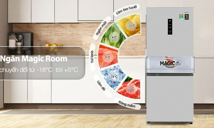 Tủ lạnh Aqua Inverter 260 lít AQR-I298EB SW được thiết kế ngăn Magic Room cho phép người dùng tùy chỉnh nhiệt độ linh hoạt khi bảo quản thực phẩm