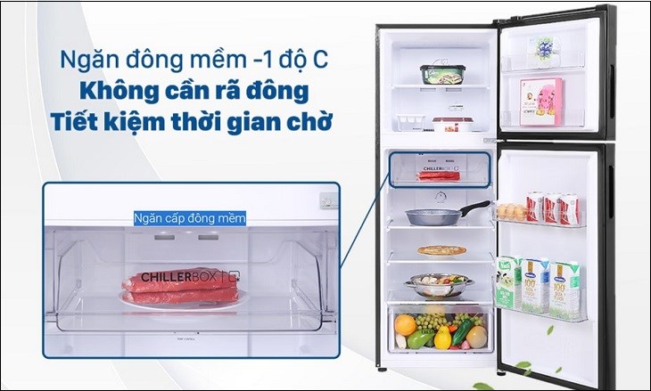 Tủ lạnh Aqua Inverter 211 lít AQR-T238FA(FB) trang bị ngăn đông mềm không cần rã đông khi chế biến