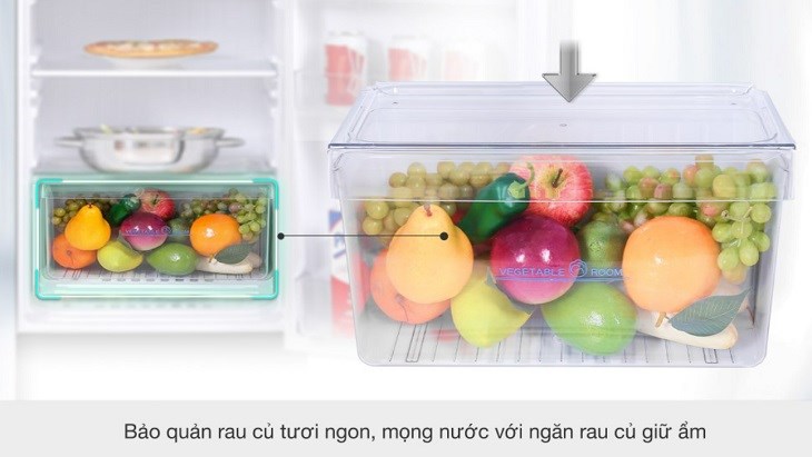 Tủ lạnh Aqua 130 lít AQR-T150FA(BS) trang bị ngăn rau quả giữ ẩm giảm thiểu tình trạng úng hoặc héo thực phẩm