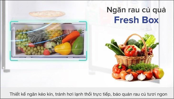 Ngăn rau quả Fresh Box trên tủ lạnh Aqua Inverter 212 lít AQR-T239FA(HB) giúp duy trì độ tươi ngon thực phẩm tốt hơn