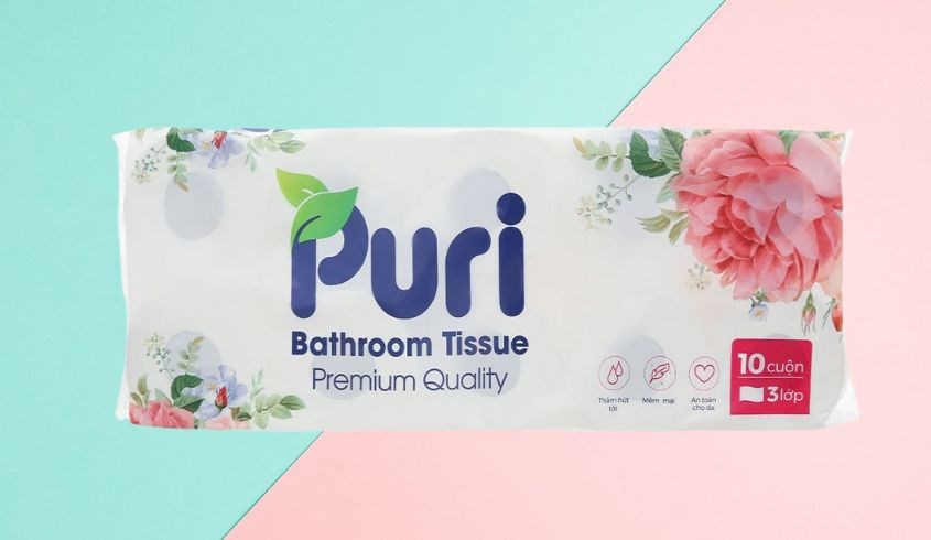 Lốc 10 cuộn giấy vệ sinh Puri không mùi 3 lớp