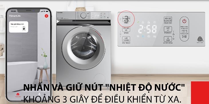 Nhấn và giữ nút NHIỆT ĐỘ NƯỚC khoảng 3 giây