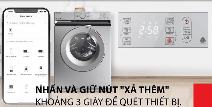 Nhấn và giữ nút Xả thêm trên máy giặt khoảng 3 giây