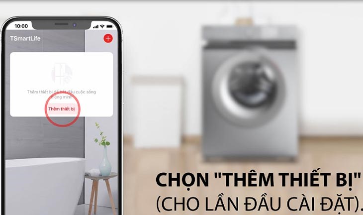 Chọn Thêm thiết bị để kết nối máy giặt cho lần cài đặt đầu tiên