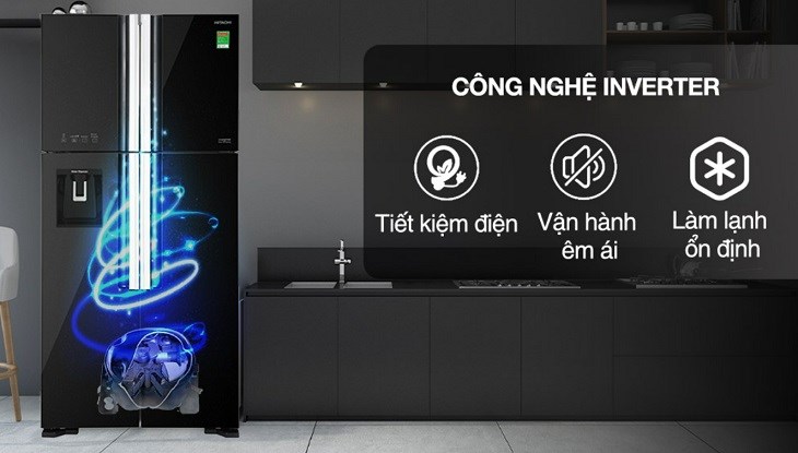 Tủ lạnh Hitachi Inverter 540 lít R-FW690PGV7 GBK sử dụng công nghệ Inverter vận hành êm ái và mang lại hiệu quả tiết kiệm điện