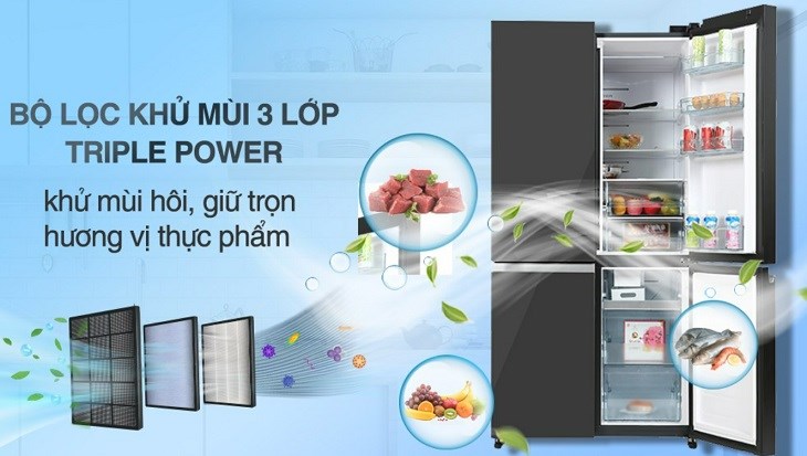 Tủ lạnh Hitachi Inverter 569 lít R-WB640PGV1 GMG sử dụng bộ lọc khử mùi 3 lớp Triple Power loại bỏ tối ưu mùi hôi từ thực phẩm