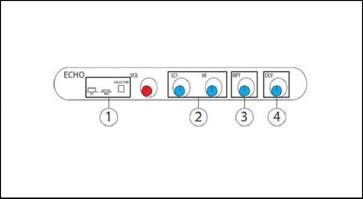 điều chỉnh các nút low, dly, rpt hi về giữa