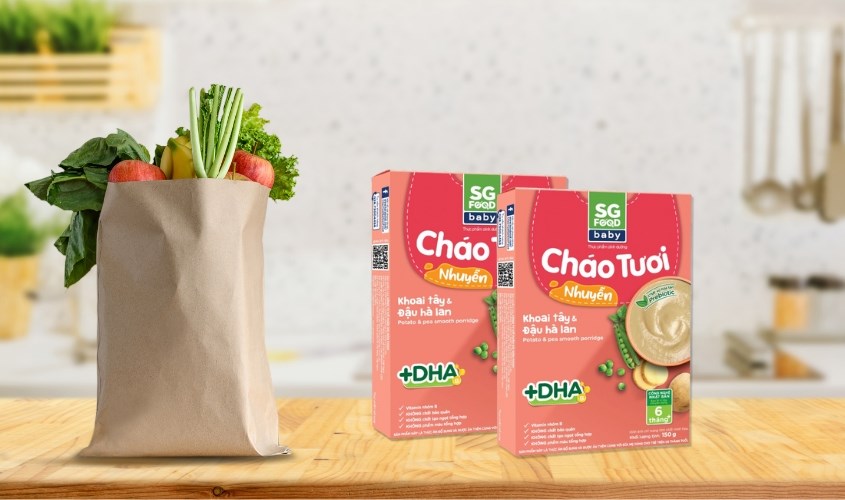 Cháo tươi nhuyễn SG Food Baby vị khoai tây, đậu Hà Lan gói 150g (từ 6 tháng)