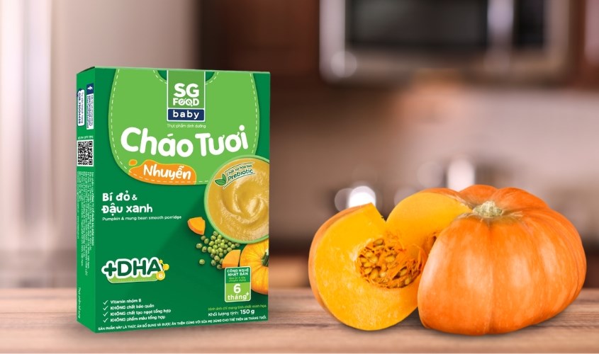 Cháo tươi nhuyễn SG Food Baby vị bí đỏ, đậu xanh gói 150g (từ 6 tháng)