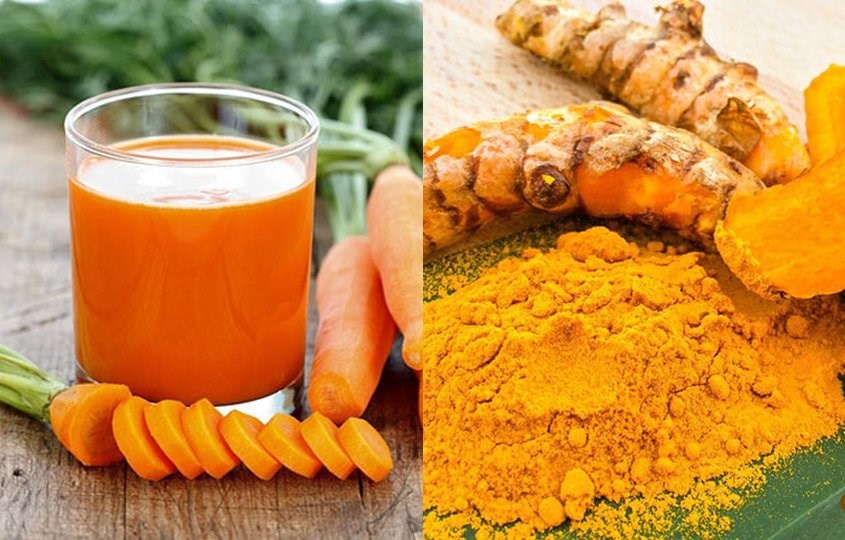 Uống tinh bột nghệ với nước ép cà rốt