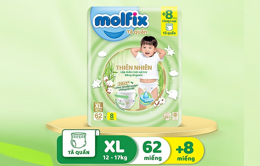 Tã quần Molfix thiên nhiên size XL 62 miếng