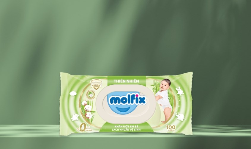 Khăn ướt Molfix sạch khuẩn vệ sinh không mùi gói 100 miếng Khăn ướt Molfix sạch khuẩn vệ sinh không mùi gói 100 miếng