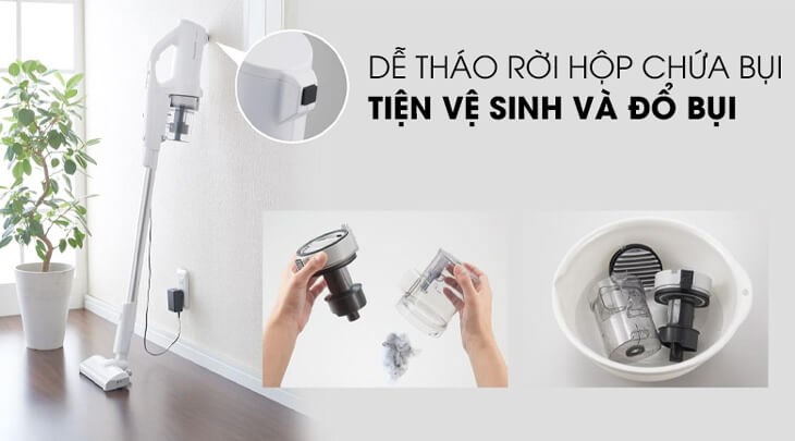 Máy hút bụi không dây Panasonic MC-SB30JW049 có thể tháo rời hộp chứa bụi để vệ sinh sạch sẽ